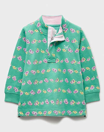 Printed Padstow Half-Zip Sweatshirt in Green Floral