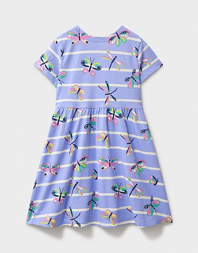Girl's Cotton Jersey Butterfly Dress in Blue Stripe from Crew Clothing