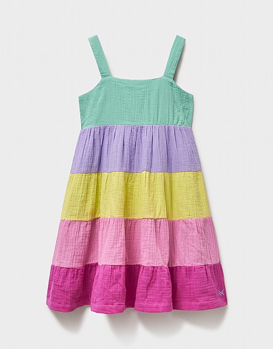 Cotton Scallop Tier Dress in Multicolours