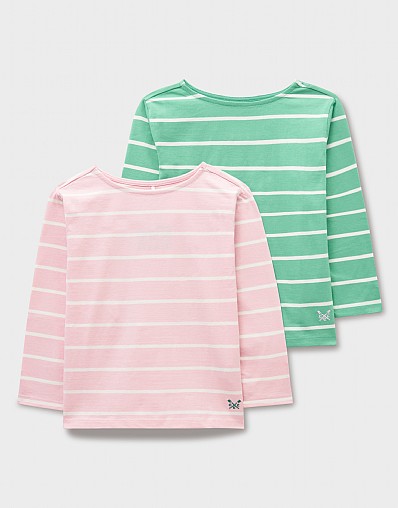 2 Pack Long Sleeve Jersey Breton T-Shirts in Green and Pink