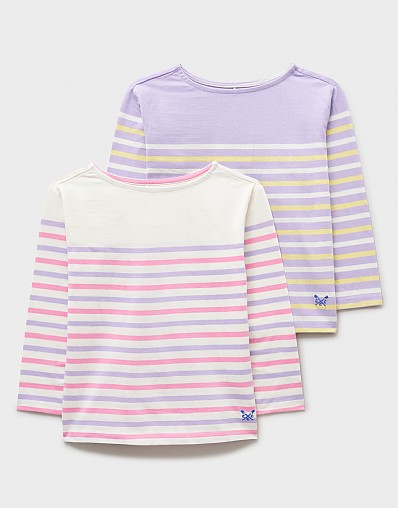 2 Pack Long Sleeve Jersey Breton T-Shirts in Purple and White