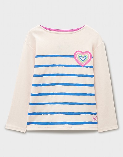Long Sleeve Heart Print Essential Breton Top in Pink