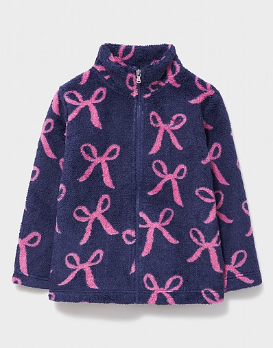 Borg Zip-Through Fleece in Blue & Pink Bow Print