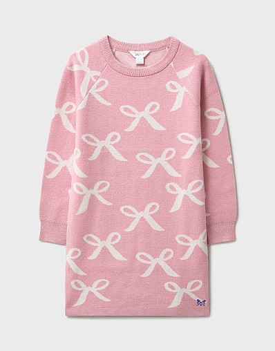 Patterned Knitted Dress in Pink and White