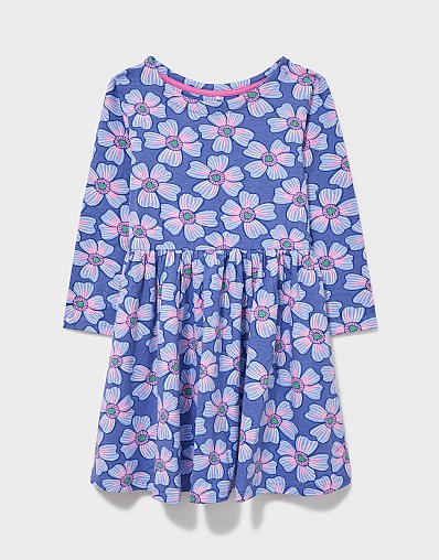 Classic Striped Long Sleeve Jersey Dress in Blue Floral