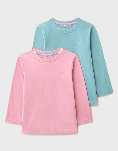 Two-Pack Long Sleeve Classic T-Shirts in Pink and Green