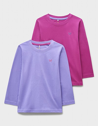 2 Pack Long Sleeve Classic T-Shirts in Purple and Dark Pink