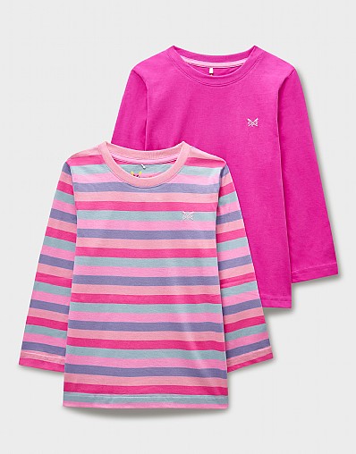 2 Pack Long Sleeve Plain and Stripes T-Shirts in Rainbow