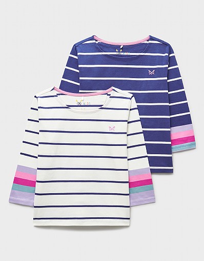 2 Pack Long Sleeve Striped Breton Tees in Navy & White