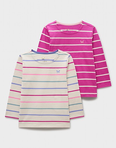 2 Pack Long Sleeve Striped Breton Tees in Pink Multi