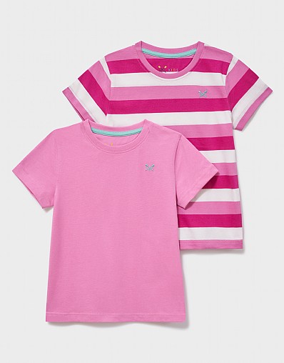 Two-Pack Short Sleeve Plain and Stripe Tees in Pink and White