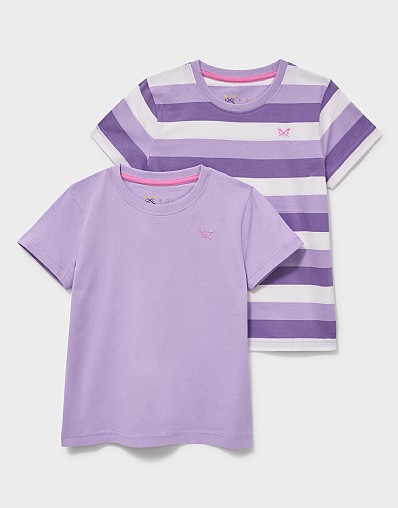 Two-Pack Short Sleeve Plain and Stripe Tees in Purple and White
