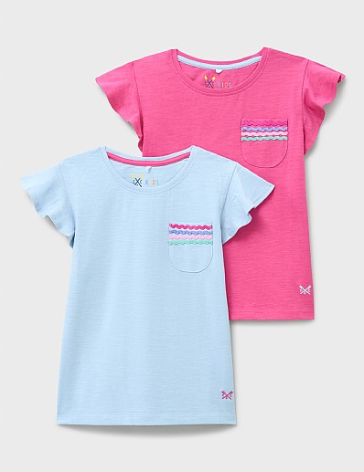 Two-Pack Frill Sleeve Pocket Tees in Pink and Blue