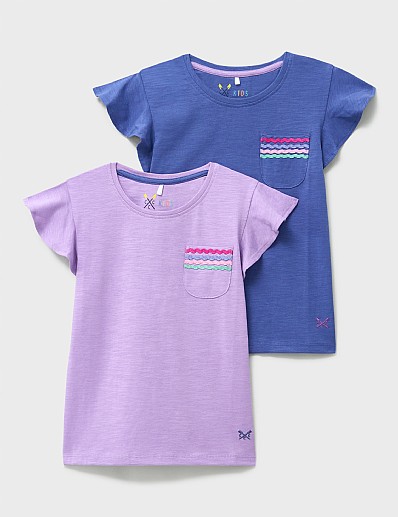 Two-Pack Frill Sleeve Pocket Tees in Navy and Purple