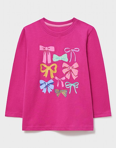 Graphic Long Sleeve T-Shirt in Bright Pink
