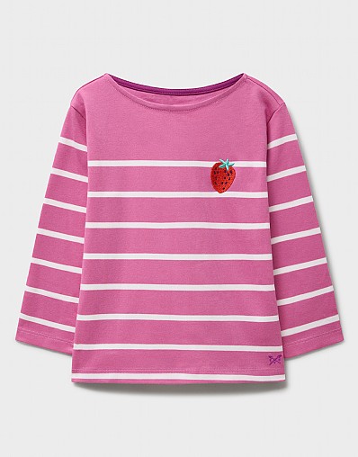 Long Sleeved Breton Stripe T-Shirt in Rose Pink