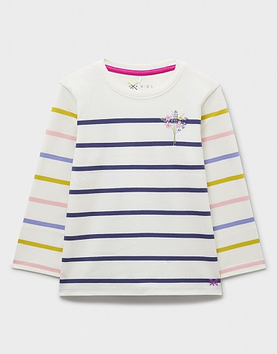 Long Sleeved Breton Stripe T-Shirt in White Multicolour
