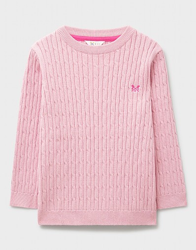 Heritage Cable Crew Neck Jumper in Pink