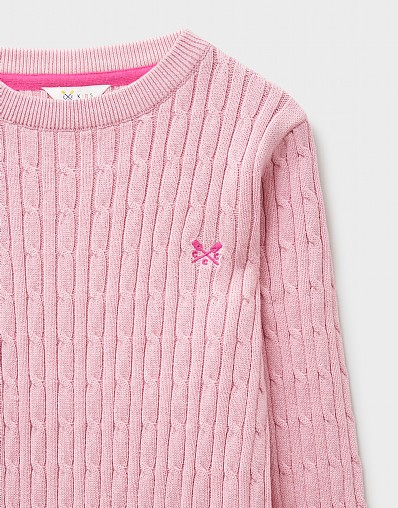 Heritage Cable Crew Neck Jumper in Pink from Crew Clothing Company
