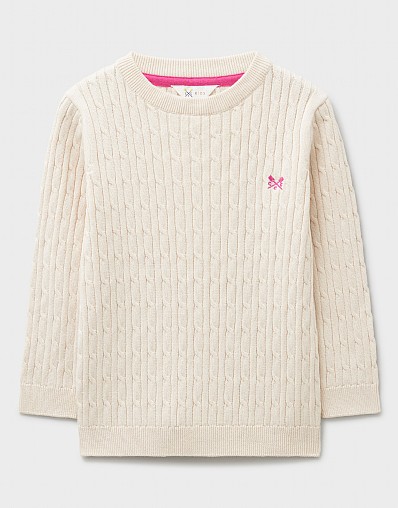 Heritage Cable Crew Neck Jumper in Stone