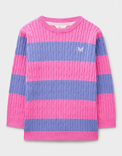 Heritage Cable Crew-Neck Jumper in Tonal Blue Stripe