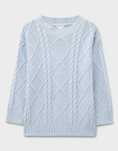 Heritage Cable Chunky Crew Neck Jumper in Light Blue