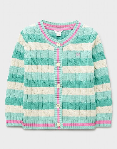 Heritage Chunky Cable Crew Neck Cardigan in Green