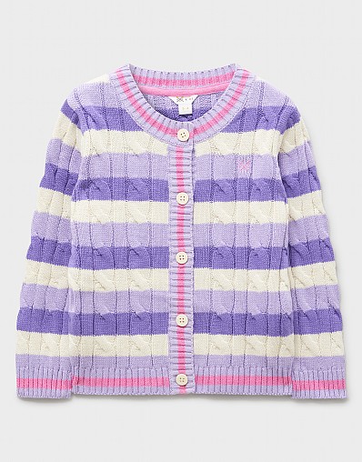 Heritage Chunky Cable Crew Neck Cardigan in Purple
