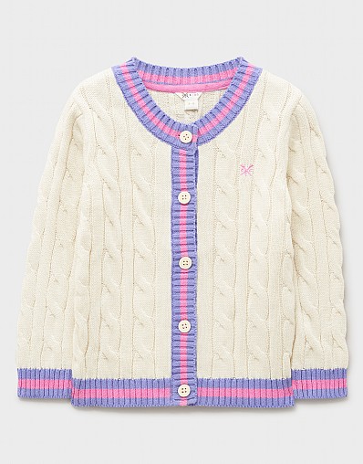 Heritage Chunky Cable Crew Neck Cardigan in White