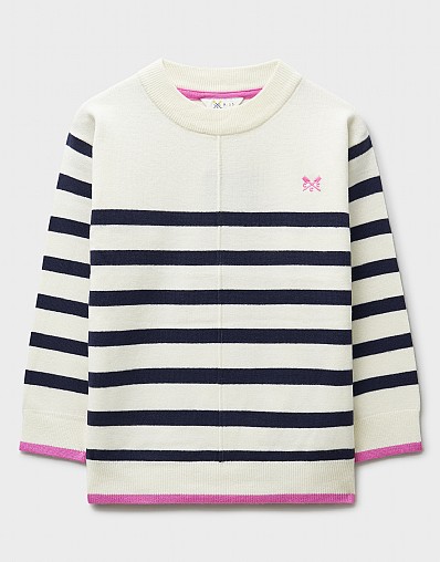 Breton Stripe Crew Neck Jumper in White and Navy