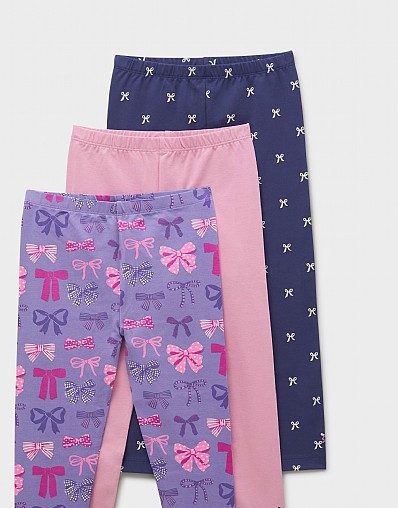 Three-Pack Printed Leggings in Lilac and Navy