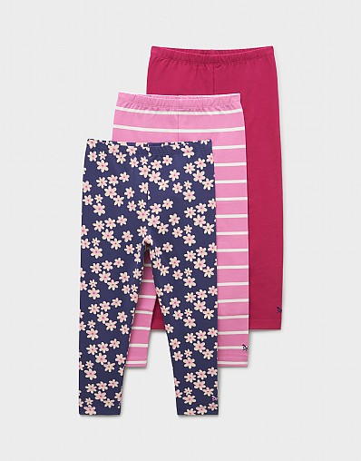 Three-Pack Printed Leggings in Navy and Pink