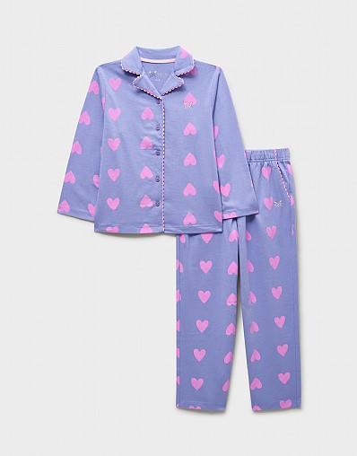 Brushed Cotton-Jersey PJ Set in Purple Heart Print