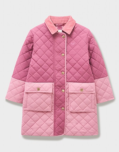 Hooded Diamond-Quilt Coat in Pink Multi