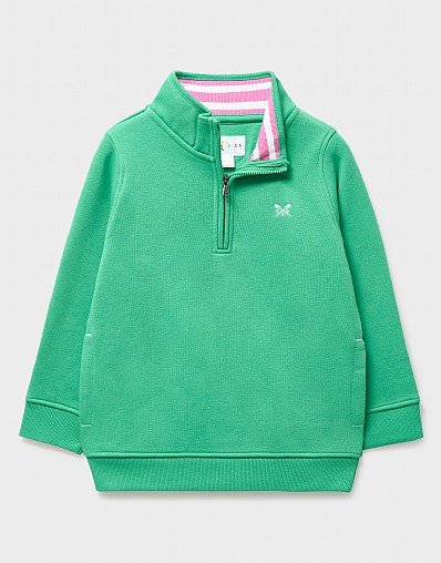 Cotton Blend Half Zip Sweatshirt in Green
