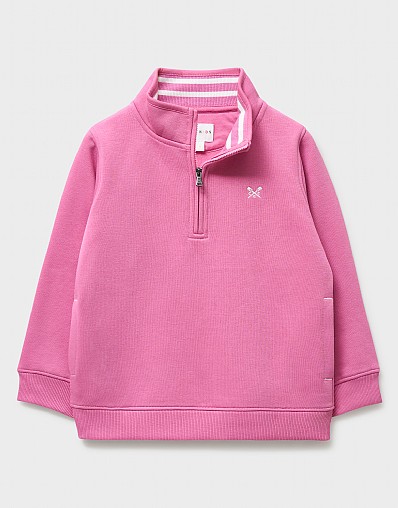 Cotton Blend Half Zip Sweatshirt in Pink