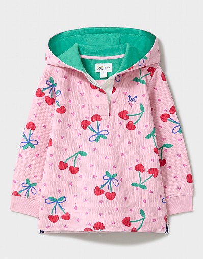 Cotton Half-Zip Piqué Padstow in Pink Cherry Print