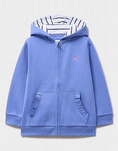Frill Pocket Zip Through Hoodie in Blue