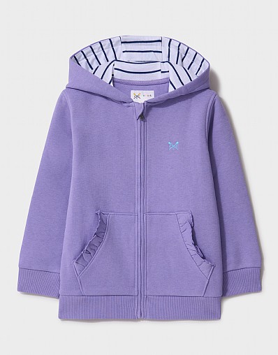 Frill Pocket Zip Through Hoodie in Lilac