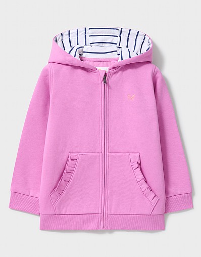 Frill Pocket Zip Through Hoodie in Mauve