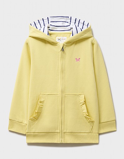 Frill Pocket Zip Through Hoodie in Yellow