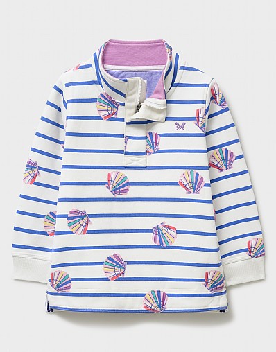 Long Sleeve Padstow Sweatshirt in White and Navy Stripes