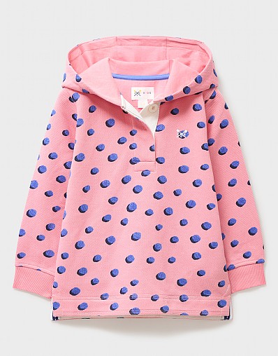Polka Dot Half Zip Hooded Pique Padstow in Pink and Blue