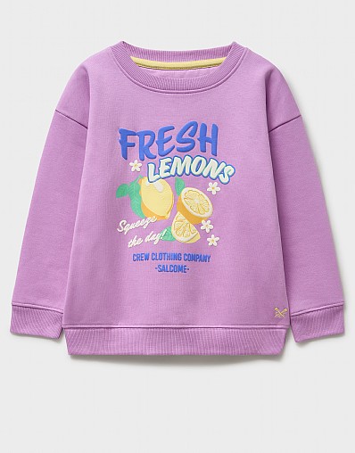 Lemon Graphic Crew Neck Sweatshirt in Lilac Purple