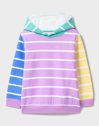Cropped Hooded Sweatshirt in Multicolour Stripe