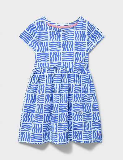 Everyday Short Sleeve Jersey Dress in White and Blue