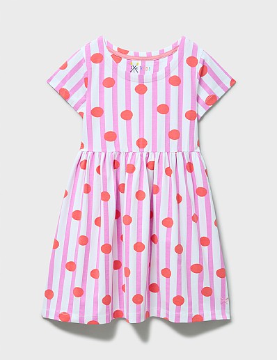 Everyday Short Sleeve Jersey Dress in Coral, White and Red