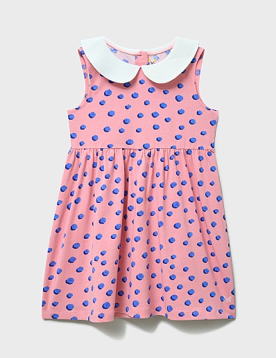 Cotton Jersey Peter Pan Collar Dress in Pink Dot Print