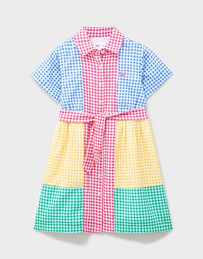 Mix Ticking Shirt Dress in Rainbow Gingham