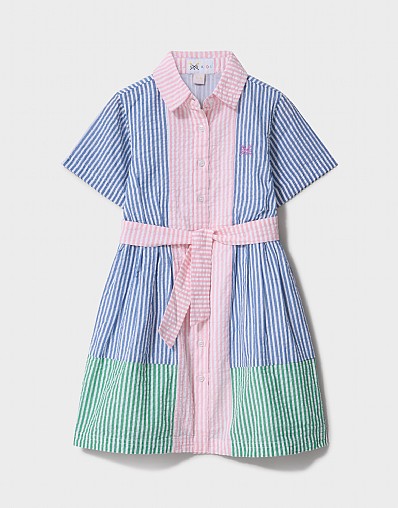 Mix Ticking Stripe Shirt Dress in Multi Colour
